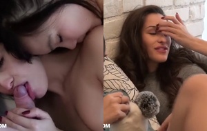 Duas gostosas fazendo festa com o amigo em um trio cheio de tesão