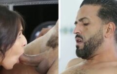 Rabuda de joelhos chupando com tesão na cozinha até pedir gozada na boca