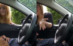 Safada curiosa pedindo informação com o pau pra fora e terminando com boquete gostoso