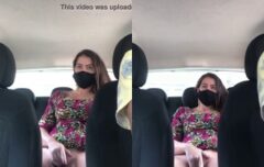 Morena safada provocando o motorista enquanto faz siririca no banco de trás do carro