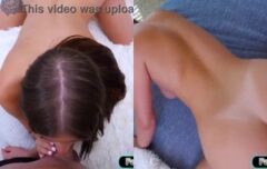 Novinha safada exibindo o bronzeado enquanto senta gostoso e faz espanhola até gozar