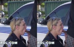 Policiais safadas pegando no cacete do malandro e fodendo em um ménage quente