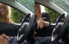 Tarada do trânsito ajuda malandro a gozar no carro em público