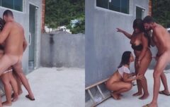Casal levou amiga mulata pra uma construção abandonada e fez um ménage